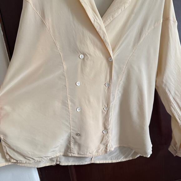 80s Vintage OMANTI 100% Silk Double Breasted Button Down Blouse Shirt Jacket 10 - Picture 3 of 6